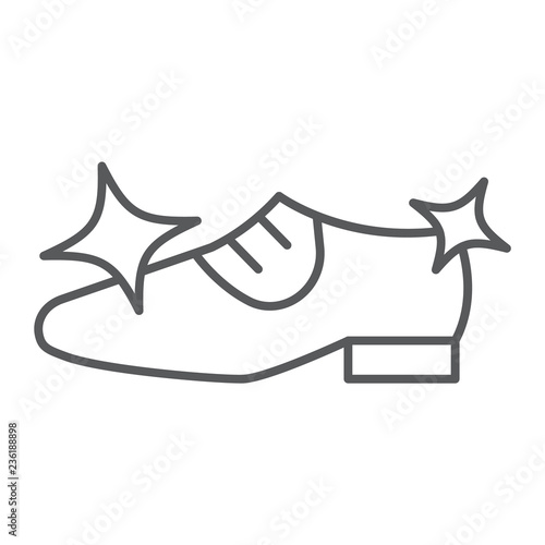 Shoe cleaning thin line icon, clean and shoes, shining footwear sign, vector graphics, a linear pattern on a white background.