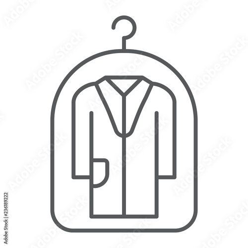 Cover for clothes thin line icon, laundry and protection, dry cleaning sign, vector graphics, a linear pattern on a white background.