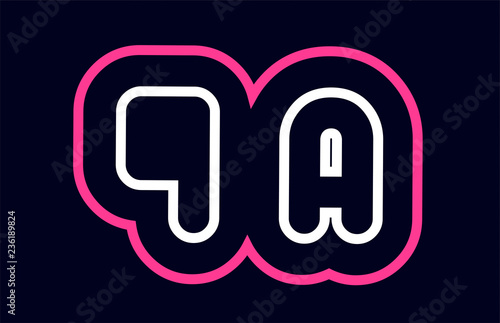 pink white blue alphabet combination letter qa q a logo company icon design