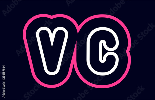 pink white blue alphabet combination letter vc v c logo company icon design