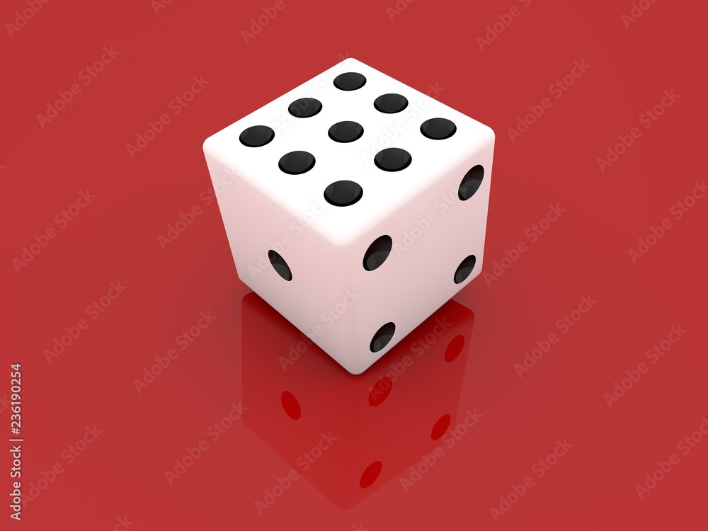 White dice on a red background. 3d render illustration. White dice on a red background. 3d render illustration.