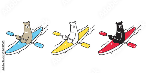 Bear vector polar bear boating kayak boat cartoon character icon logo illustration