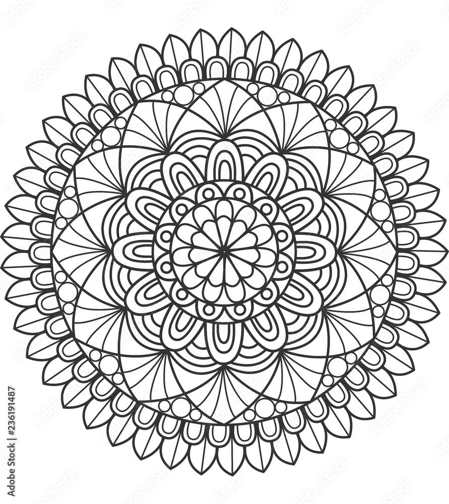Black doodle lace mandala on a white background. Template Indian mandala  for web, printable coloring, holiday invitation design,print  shops,decoration Stock Illustration | Adobe Stock