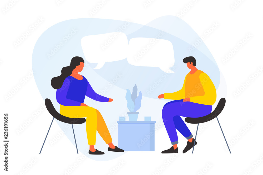 Cartoon young people discuss the strategy of doing business, a joint  project. The concept of communication, discussion of news. Meeting of  business people. Vector flat illustration. Stock Vector | Adobe Stock
