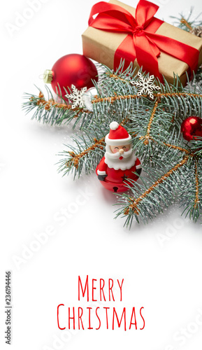 Christmas background with xmas tree and sparkle bokeh lights on wooden canvas background. Merry christmas card. Winter holiday theme. Happy New Year. Space for text. Happy Holidays
