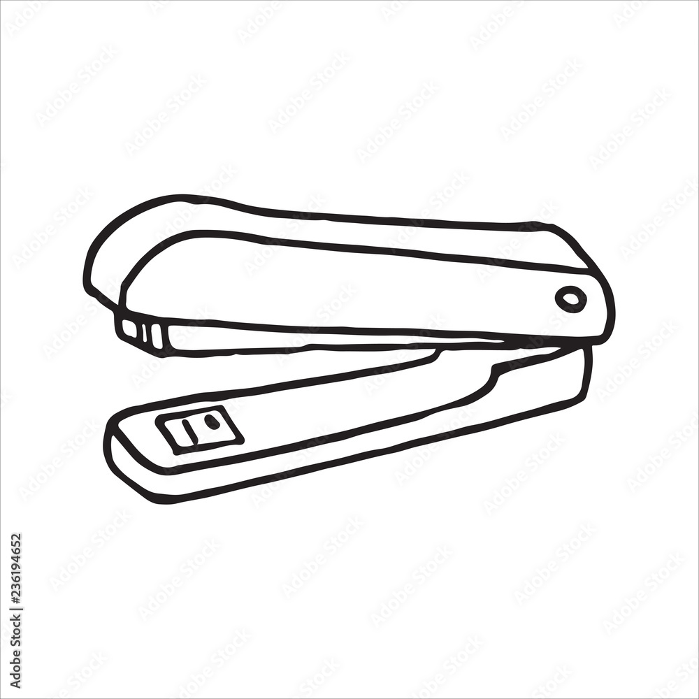 Handdrawn stapler doodle icon. Hand drawn black sketch. Sign symbol. Decoration element. White background. Isolated. Flat design. Vector illustration Handdrawn stapler doodle icon. Hand drawn black sketch. Sign symbol. Decoration element. White background. Isolated. Flat design. Vector illustration
