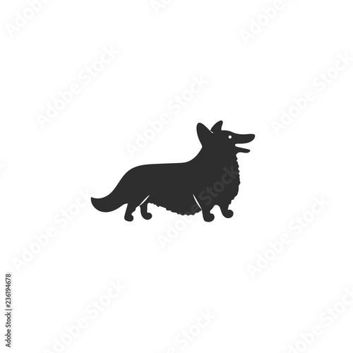 Vector illustration. Flat style icon of Welsh Corgi Cardigan for different design. Cute family dog. Simple silhouette pictogram.