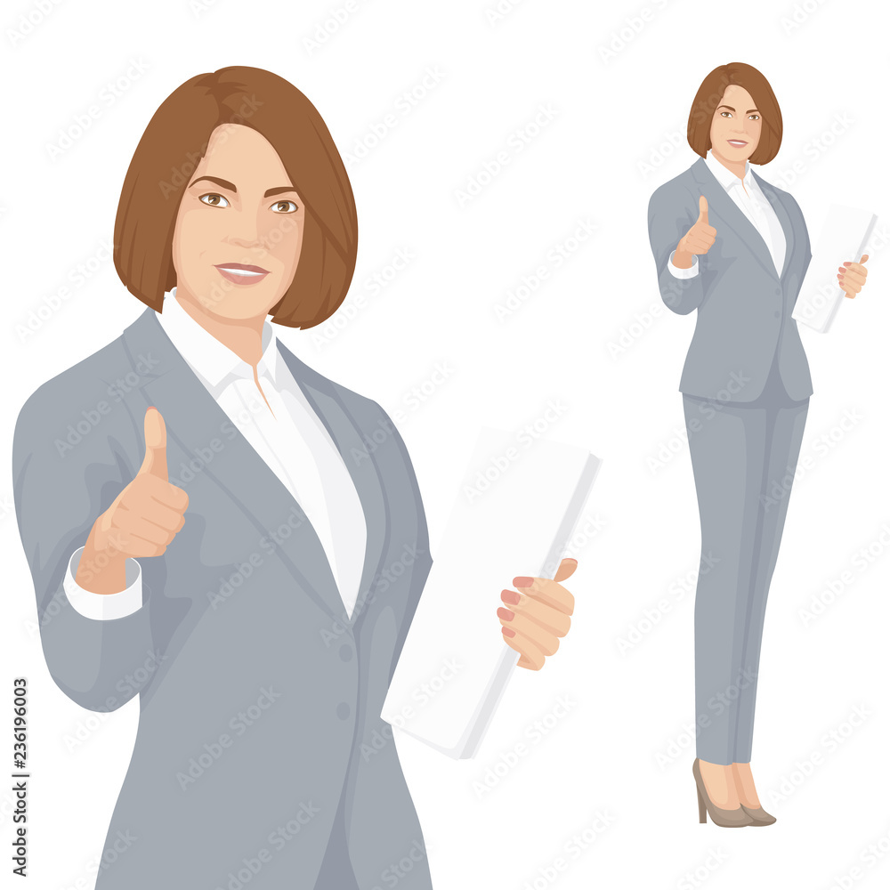 Business Woman with Smile. Pointing OK finger. Elegant woman. Business Woman with Smile. Pointing OK finger. Elegant woman.