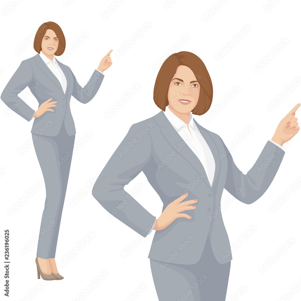 Business Woman with Smile. Pointing to element. Elegant woman. Business Woman with Smile. Pointing to element. Elegant woman.