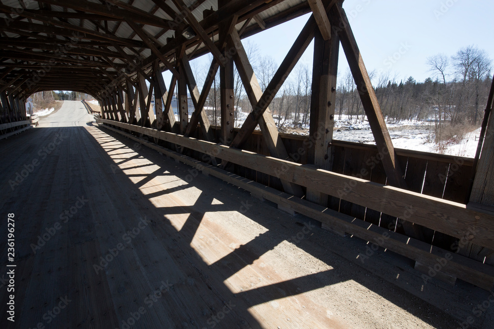 Historic covered bridge in Lancaster, New Hampshire.