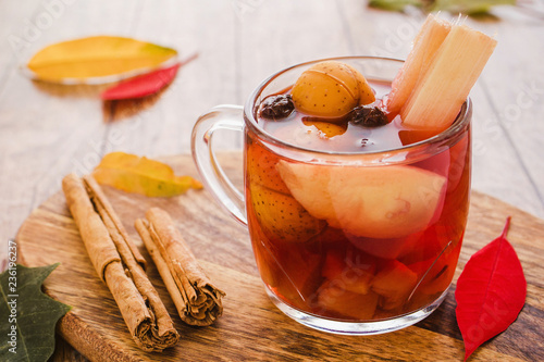 ponche navidad mexico, mexican fruits hot punch traditional for christmas photo