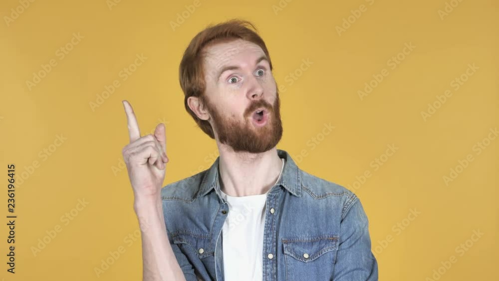 Thinking Redhead Man Got New Idea Isolated on Yellow Background Thinking Redhead Man Got New Idea Isolated on Yellow Background