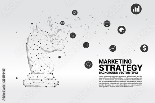low polygon dot connected line of knight chess piece with marketing symbol. icon for planning and strategy thinking
