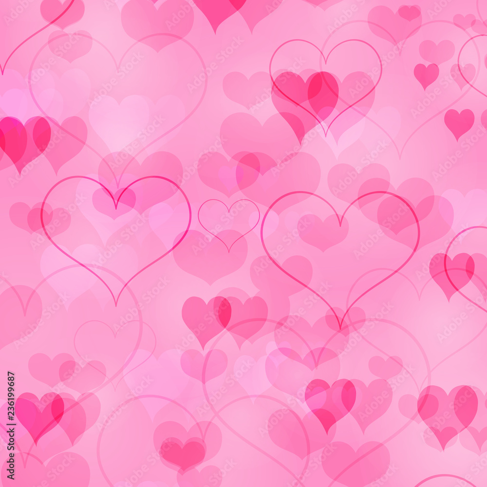 Pink Valentine Day background with hearts.