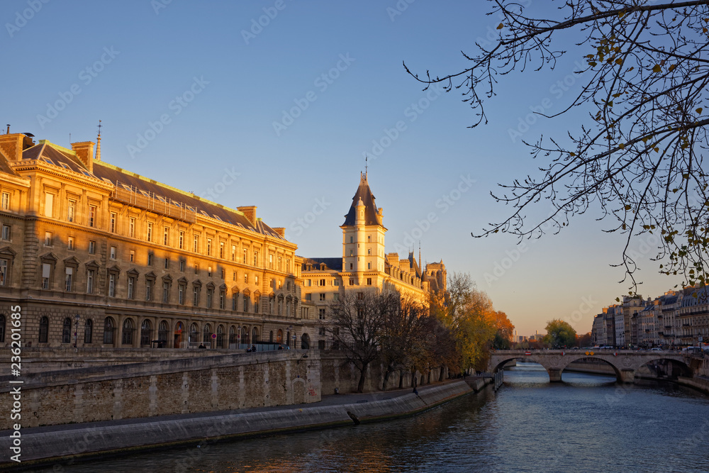 Paris, France - November 18, 2018: Quai des Orfevres along river Seine in Paris