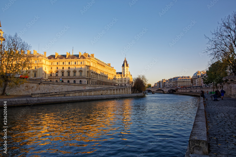 Paris, France - November 18, 2018: Quai des Orfevres along river Seine in Paris
