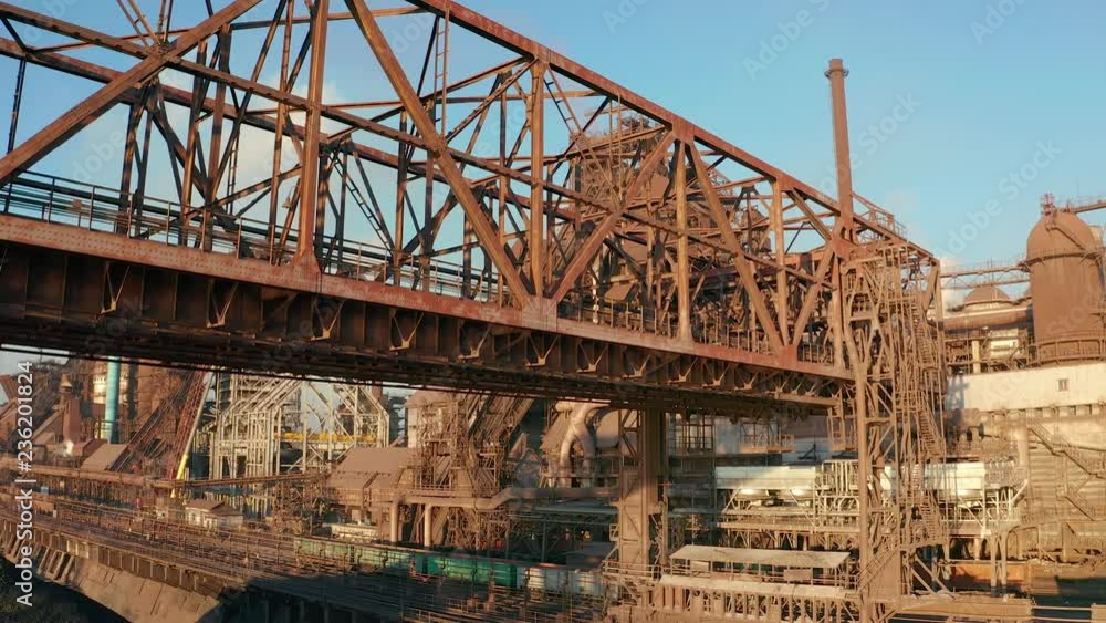 Aerial view. Metal structures of an industrial metallurgical plant Aerial view. Metal structures of an industrial metallurgical plant