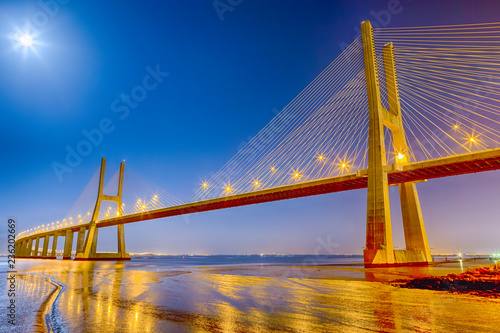 Famous and Renowned Picturesque Vasco Da Gama Bridge in Lisbon in Portugal.