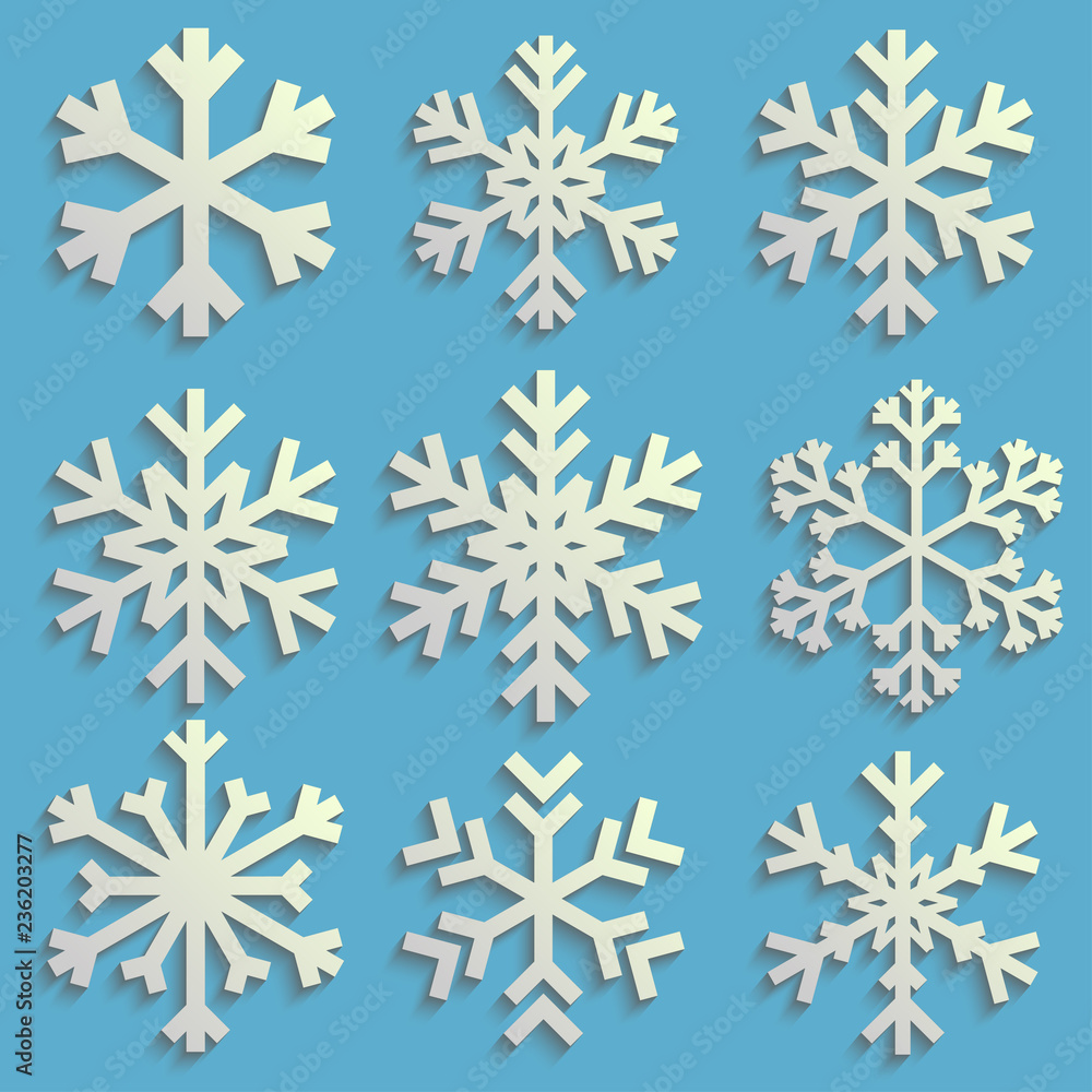 Snowflakes Set with transparent shadow, winter collection, vector Snowflakes Set with transparent shadow, winter collection, vector
