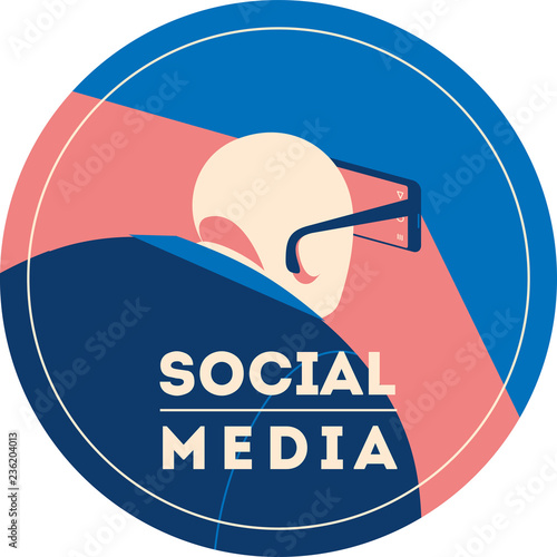 Man using smartphone as a glasses to view blog feed in social media.