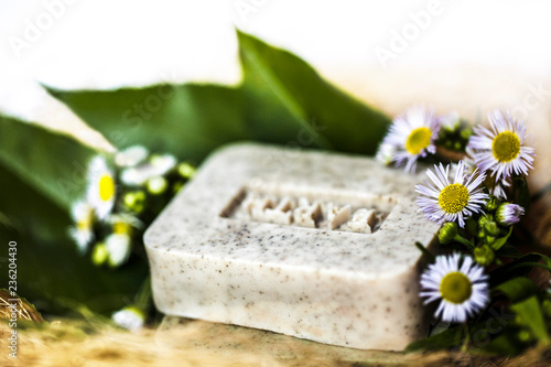 Canvas Print natural soap and flower