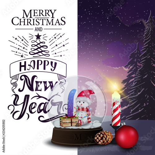 Wallpaper Mural Christmas card with beautiful winter landscape, candle and snow globe Torontodigital.ca