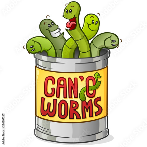 Can of Worms Cartoon Character Signifying a Situation