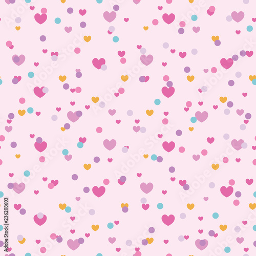 Colorful confetti hearts seamless repeat pattern. Great for Valentines Day or...