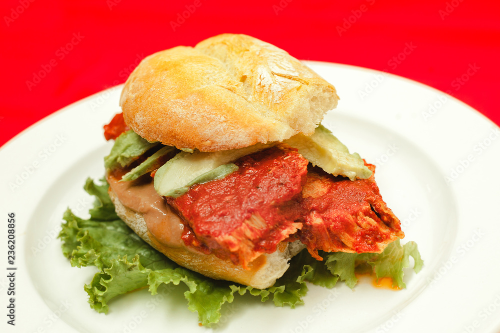 torta de pierna enchilada, christmas food in mexico spicy food, spicy pork leg torta de pierna enchilada, christmas food in mexico spicy food, spicy pork leg