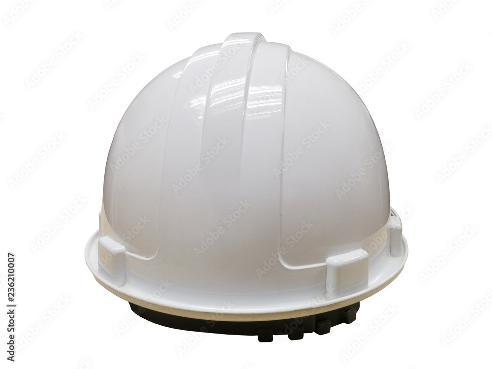 White safety helmet on the white background with back view White safety helmet on the white background with back view