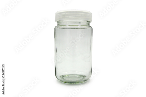 glass bottle - Empty glass jar isolated on white background with clipping path. Clear transparent airtight preserve container with metal clamp