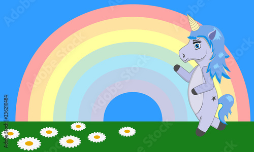Fantasy background with a little unicorn and a rainbow