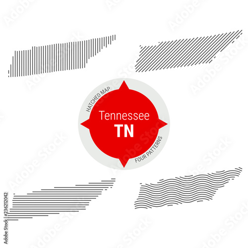 Hatched Pattern Vector Map of Tennessee. Stylized Simple Silhouette of Tennessee. Four Different Patterns