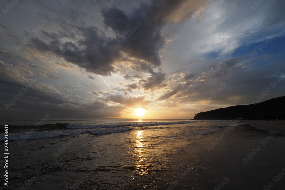 Sunset on the beach at Playa El Coco on Nicaragua's Pacific coast.