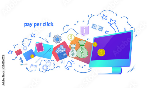 pay per click online payment internet electronic banking horizontal sketch doodle