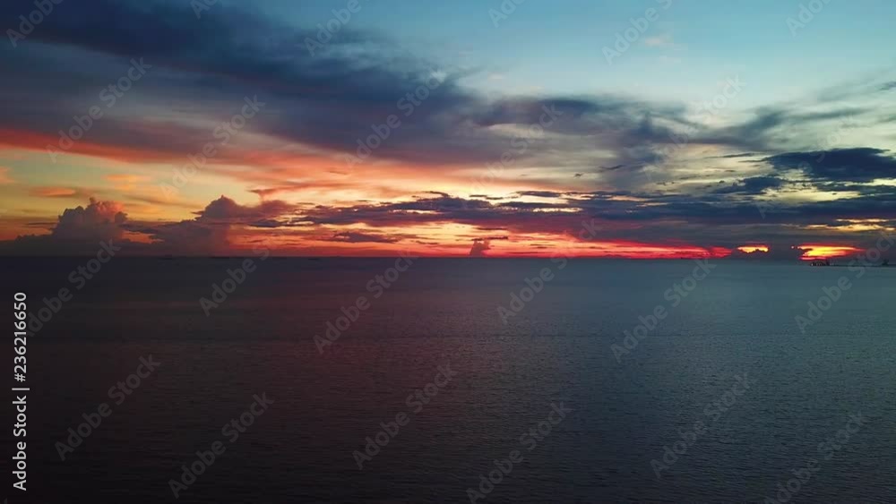 sunset of malacca straits at beach, drone shot sunset of malacca straits at beach, drone shot