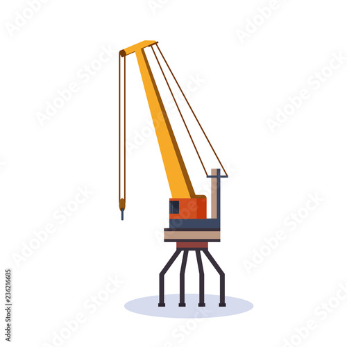 Industrial sea cargo logistics yellow crane concept shipping dock isolated flat