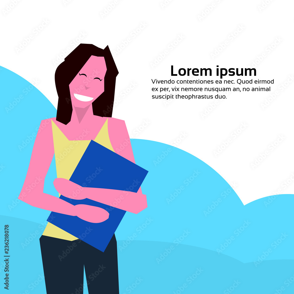 woman holding book successful study concept female cartoon character portrait flat copy space woman holding book successful study concept female cartoon character portrait flat copy space