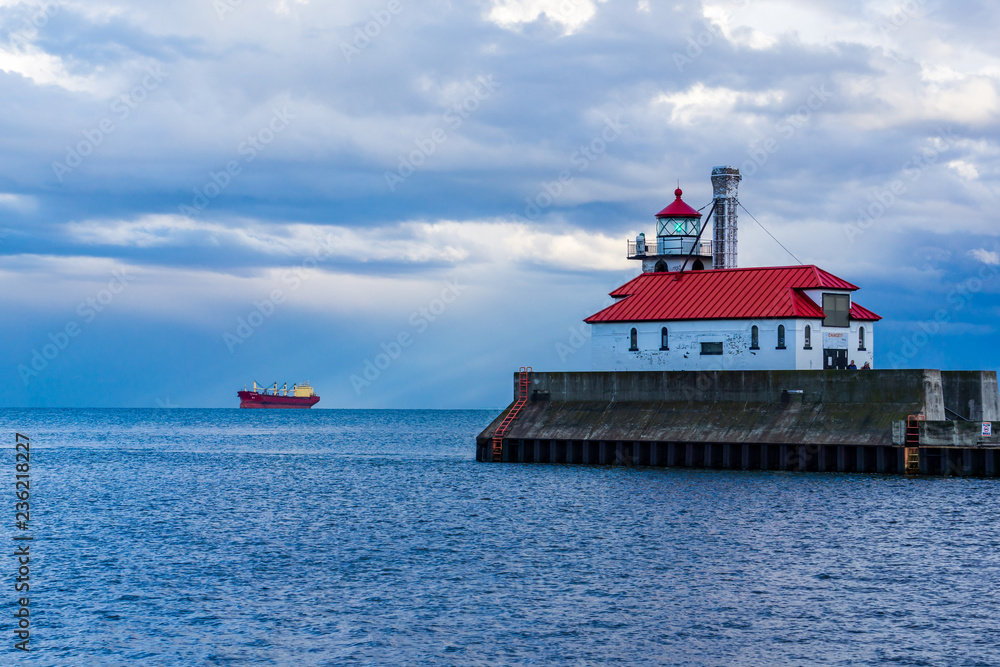 lighthouse and ship lighthouse and ship