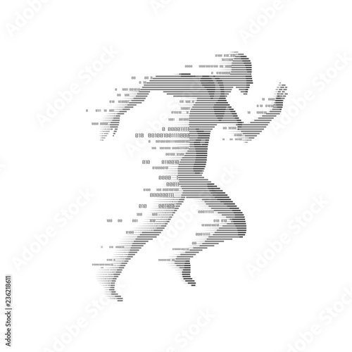 binary man running, concept of technology era