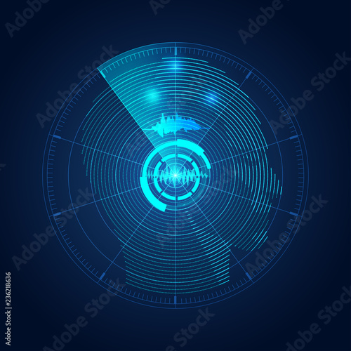 concept of mind control, radar screen searching for brain signal