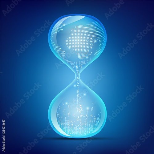 concept of digital advancement technology, hourglass with global and binary 