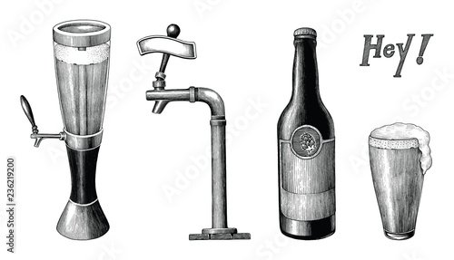 Beer collection vintage hand draw engraving style isolated on white background