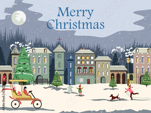 Snowy landscape wintertime background for Merry Christmas Holiday