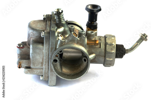 Carburetor for motorcycle part engine on white background 