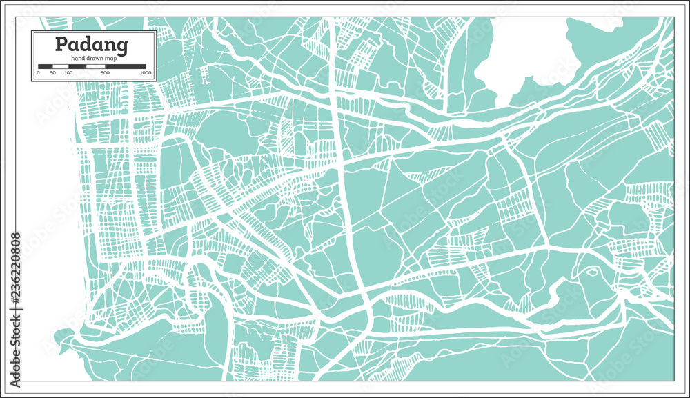 Fototapeta premium Padang Indonesia City Map in Retro Style. Outline Map.