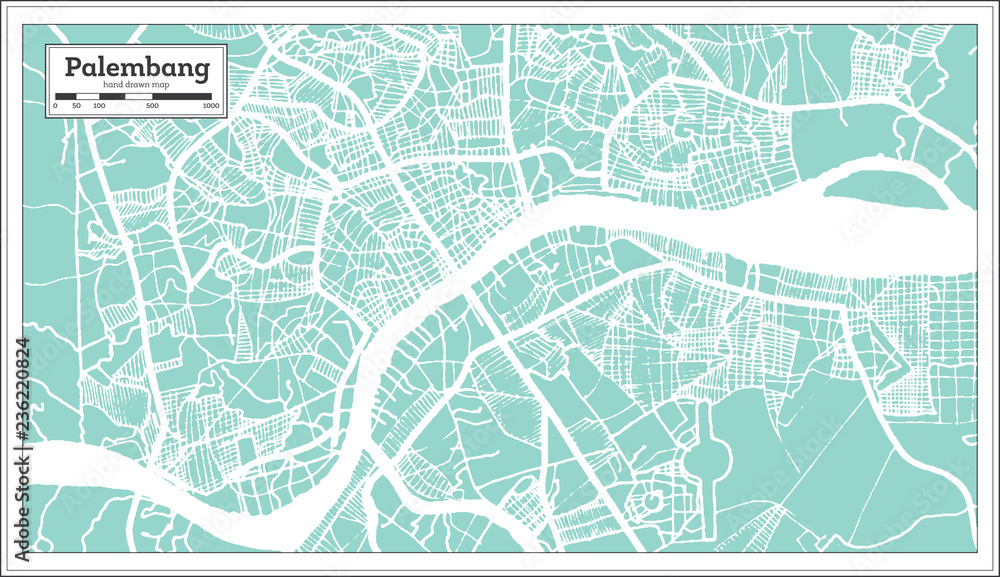 Palembang Indonesia City Map in Retro Style. Outline Map.