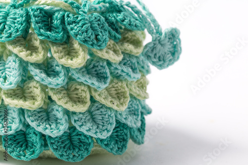 Handicraft handmade knitting small bag. wool yarn