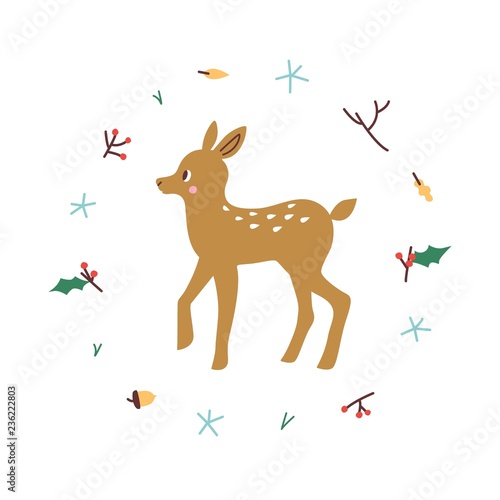 Cute deer. Vector illustrtion. Minimalistic design  children s picture. Print for clothes  dishes etc