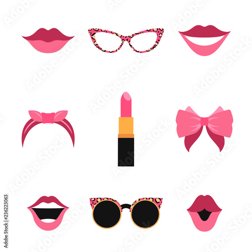 Woman accessories photo booth props vector